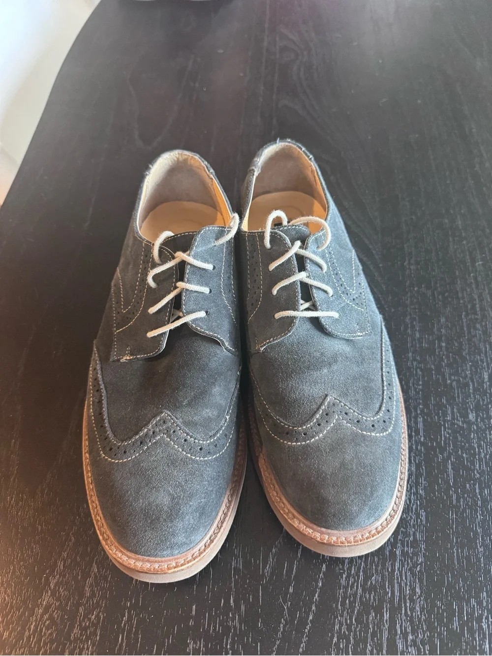 Bass Bernard Men’s Wingtip Suede Derby Shoes — Blue Gray